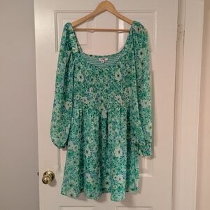 Floral Green Long Sleeve Dress